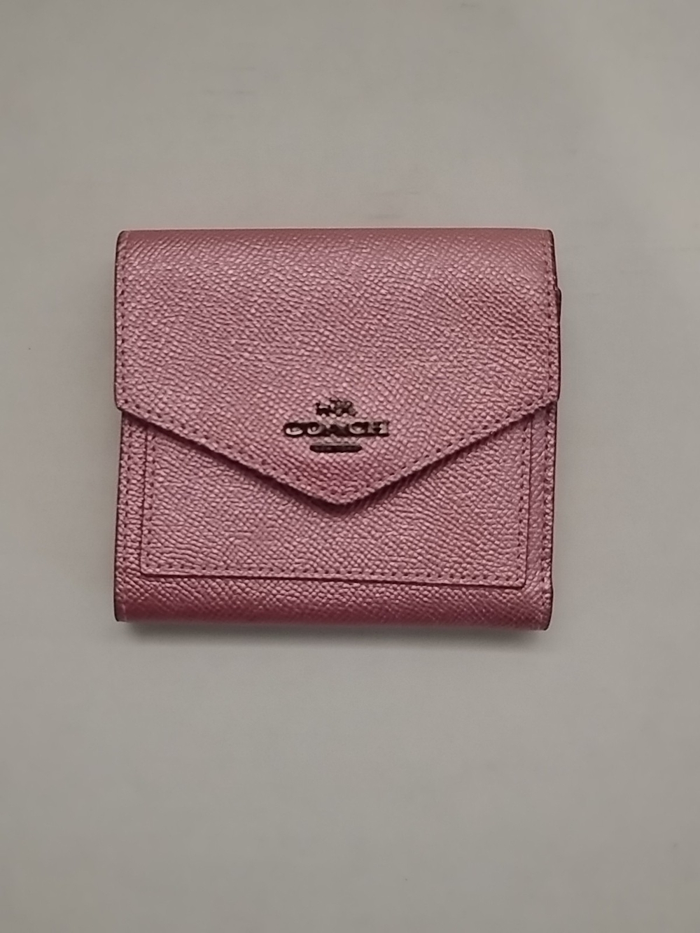 Coach Pebbled Leather Small Wallet in Metallic Pink - Picture 1 of 7